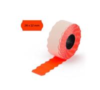 Pokornys| Etiquetas autoadhesivas para etiquetadoras | 9000 etiquetas para marcar precios, fecha de caducidad, número de artículos y mucho más | Rojas, borde ondulado y dimensiones de 25x12 mm