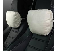 POKSRI Cojin Reposacabezas Coche,Almohadilla Auto,cojín Cabeza,cojin Cervical automóvil,Gamuza de súper Fibra,poliéster Vegetal,30x19cm,Recargable y Ajustable(Blanco Marfil,Almohadilla 2ps)