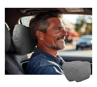 POKSRI Cojin Reposacabezas Coche,Almohadilla Auto,cojín Cabeza,cojin Cervical automóvil,Gamuza de súper Fibra,poliéster Vegetal,30x19cm,Recargable y Ajustable(Gris,Almohadilla 2ps)