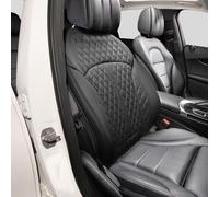 POKSRI Guero Genuino Piel de Vaca Funda Asiento Coche,Protector Fundas para Cojines del Respaldo del Asiento,Es Compatible con la mayoría de los vehículos de la categoría A en adelante(Negro)