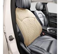 POKSRI Guero Genuino Piel de Vaca Funda Asiento Coche,Protector Fundas para Cojines del Respaldo del Asiento,Es Compatible con la mayoría de los vehículos de la categoría A en adelante(Beige)