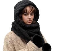 Polaina de cuello Ushanka de punto grueso, forro peludo, bufanda más cálida para clima frío, gorro aislado, conjunto de bufanda para hombre, Negro, Talla única