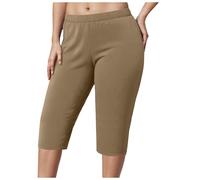 Polainas de mujer 3/4 Capri Leggings Pantalones de cintura alta Pantalones deportivos elásticos Medias Leggings Fitness Yoga Pants Suave Opaco Pantalones Correr Pantalones Fitness Pantalones, caqui