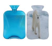 Polar Bear Arctic - Botella de agua caliente con funda esponjosa, 2 L, botella de oso de gran capacidad, bolsa de agua para noches acogedoras, alivio del dolor, espalda, cuello y hombros