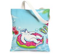 Polar Bear - Bolsa de lona para mujer, diseño de hibisco tropical de verano, color azul, lavable, reutilizable, estética, ideas para viajes de compras, oficina, biblioteca, casual, 33 x 38 cm
