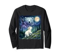 Polar Bear Cub Howling at The Moon Cosmic Night Sky Art Manga Larga