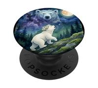 Polar Bear Cub Howling at The Moon Cosmic Night Sky Art PopSockets PopGrip Adhesivo