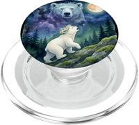 Polar Bear Cub Howling at The Moon Cosmic Night Sky Art PopSockets PopGrip para MagSafe