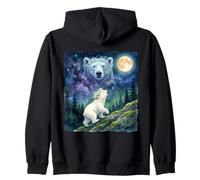 Polar Bear Cub Howling at The Moon Cosmic Night Sky Art Sudadera con Capucha
