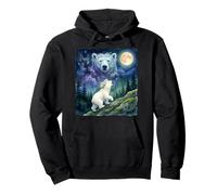 Polar Bear Cub Howling at The Moon Cosmic Night Sky Art Sudadera con Capucha