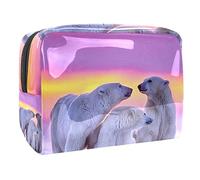 Polar Bear Family at Sunset - Neceser de cosméticos para mujer, bolsa de viaje grande de PVC para maquillaje, práctica bolsa organizadora con cremallera, multicolor, 18.5x7.5x13cm/7.3x3x5.1in, Neceser