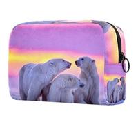 Polar Bear Family at Sunset - Neceser para mujer, neceser de viaje, bolsa organizadora de maquillaje grande con cremallera, multicolor, 18.5x7.5x13cm/7.3x3x5.1in, Neceser