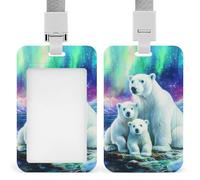 Polar Bear Family Northern Lights - Divertido soporte para tarjetas de identificación con cordón para profesores, enfermeras, médicos