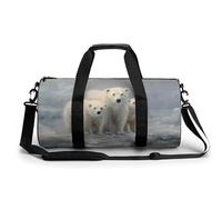 Polar Bear Family on Ice - Bolsa de viaje para gimnasio para mujeres y hombres, bolsa de lona cilíndrica con correa para el hombro