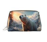 Polar Bear in Winter - Neceser de piel impermeable con cremallera para viaje, bolsa de almacenamiento de cosméticos para mujer, color marrón, White, Talla única