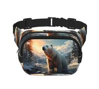 Polar Bear in Winter - Riñonera cuadrada de doble capa con correa ajustable para correr, viajar, senderismo, negro, talla única, negro, talla única, Black, Talla única