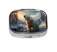 Polar Bear in Winter Travel - Caja de almacenamiento de píldoras cuadrada portátil (pastillero de 2 compartimentos), caja de almacenamiento de medicamentos y vitaminas