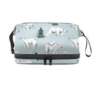 Polar Bears and Cubs Family - Neceser de doble capa para mujeres y niñas, neceser de viaje, bolsa organizadora de maquillaje con compartimento para cepillos, multicolor, 27x15x14 cm/10.6x5.9x5.5 in,