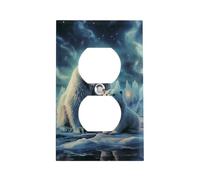 Polar Bears Northern Lights - Cubierta de toma de corriente estándar americana con tornillos, acero inoxidable resistente al calor y a los impactos, cubierta de enchufe dúplex de 1 banda para