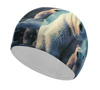 Polar Bears Northern Lights - Gorro de natación para adulto, tejido elástico, cómodo gorro de baño para cabello largo y corto