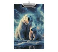 Polar Bears Northern Lights Portapapeles para oficina, hogar, portapapeles acrílico A4 con agujeros para colgar de acero inoxidable, portapapeles duraderos para notas, exámenes, partituras de 12.5 x