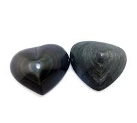 Polar Jade Crystal Hearts of Gem Quality Made of Rainbow Obsidian and Silver Sheen Obsidian, Set of 2, for Healing Meditation Chakra Balancing Home Decoration SPA Massage