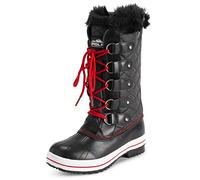 Polar Mujer Acolchada Alto Nieve Impermeable Invierno Piel Sintética Durable Suela De Goma Al Aire Libre Lluvia Botas - Negro/Rojo - UK7/EU40 - YC0630