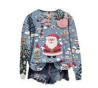 Polar Mujer Cremallera,Vestidos Navidad Mujer,Jumper Funny Print Pullover Crew Neck Long Sleeve Jumper Xmas Sweatshirt Festive Teenager Girls Long Sleeve Shirt Jumper Tops Sudadera (Sky Blue, M)