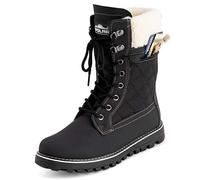 Polar Mujer Espuma De Memoria Bolsillo Exterior Dentro Cremallera Térmica Impermeable Profunda Huella Suela De Goma Botas De Nieve - Negro/Beige Añal - UK4/EU37 - YC0617