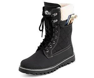 Polar Mujer Espuma De Memoria Bolsillo Exterior Dentro Cremallera Térmica Impermeable Profunda Huella Suela De Goma Botas De Nieve - Negro/Beige Añal - UK7/EU40 - YC0617