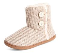 Polar Mujer Espuma De Memoria De Punto Botón Piel Sintética Al Aire Libre Suela De Goma Felpa Invierno Comodidad Zapatillas - Beige - UK6/EU39 - YC0718