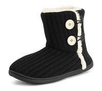 Polar Mujer Espuma De Memoria De Punto Botón Piel Sintética Al Aire Libre Suela De Goma Felpa Invierno Comodidad Zapatillas - Negro - UK5/EU38 - YC0716