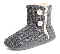 Polar Mujer Espuma De Memoria De Punto Botón Piel Sintética Al Aire Libre Suela De Goma Felpa Invierno Comodidad Zapatillas - Gris - UK6/EU39 - YC0717