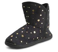 Polar Mujer Espuma De Memoria Interior Piel Sintética Lana Botaie Suela De Goma Comodidad Al Aire Libre Antideslizante Durable Zapatillas - Negro/Estrellas - UK6/EU39 - YC0755