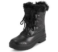 Polar Mujer Mid Acolchado Térmica Durable Suela De Goma Impermeable Invierno Nieve Piel Sintética Botas - Negro Cuero Meno - UK6/EU39 - YC0636