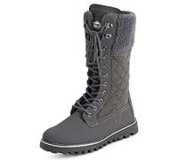 Polar Mujer Piel Sintética Calentar Térmica Impermeable Al Aire Libre Para Caminar Nieve Invierno Suela De Goma Calf Botas - Gris Textil - UK6/EU39 - YC0612