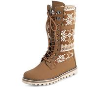 Polar Mujer Piel Sintética Calentar Térmica Impermeable Al Aire Libre Para Caminar Nieve Invierno Suela De Goma Calf Botas - bronceada De Punto - UK6/EU39 - YC0611