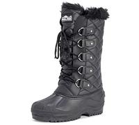 Polar Mujer Tall Acolchado Forrada De Piel Nieve Táctico Montaña Impermeable Altura De La Rodilla Botas - Negro Cuero - UK5/EU38 - YC0361
