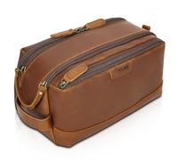 Polare - Neceser de piel de grano completo para hombre, neceser de viaje grande, kit de afeitado, bolsa de lavado con cremalleras YKK, Marrón claro, Retro