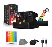 Polaroid Cámara instantánea Now+ Gen 2, negra, Bluetooth Now Plus, cámara de película con kit de filtro de lente de 5 piezas y bolsa, película de 8 colores, funciona con película Polaroid i-Type y