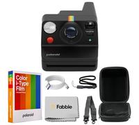 Polaroid Now+ - Cámara de película instantánea I-Type de generación 3 (negro) con película Polaroid Color I-Type (8 exposiciones), funda protectora rígida y cable USB-C de 6 pies
