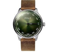 POLE Watches - FLÂNEUR - Reloj Suizo Analógico MONOAGUJA de Cuarzo para Hombres con Esfera Verde y Correa de Cuero Marrón - A-1003VE-NE02