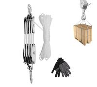 Polea, Bloque de Polea con de Carga de 2000kg con Cuerda de 20m Y Gancho Soga de Elevación Manuales con Un Par de Guantes Para Levantar Objetos Industriales Pesados Y En Obras de Construcción