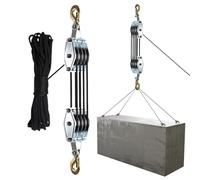 Polea con freno de cuerda, fuerza de elevación 8:1 y resistencia a la rotura de 4400 kg, sistema de poleas con rodamiento de metal y cuerda de 20 m para garaje, almacén, construcción, caza y elevación