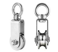 Polea de acero inoxidable, polea de inversión para cuerdas, polea en U con 2 rodamientos de bolas, capacidad de carga de 280 kg, adecuada para casa, gimnasio, exterior, 1 unidad