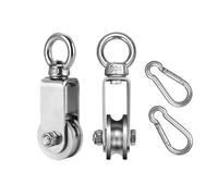 Polea de inversión de acero inoxidable de 34 mm con mosquetón de resorte M6, soporta 250 kg, para cuerdas y cuerda de acero, bloque profesional con doble rodamiento de bolas para escalada