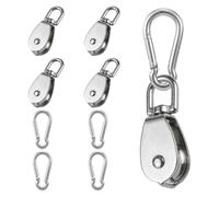 Polea de polea, 4 unidades de poleas para cuerdas con 4 mosquetones M6, polea de inversión, cuerda de acero, capacidad de carga de 75 kg M20, ruedas de acero inoxidable para toldos exteriores, cuerdas