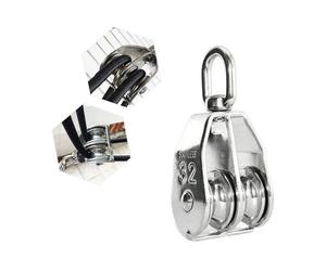 Polea Doble de Acero Inoxidable M32, 304 Polea Giratoria Aparejo Pesado, Cojinete de Gancho Giratorio de Grúa de Resistencia, Para Kayak Grande, Canoa, Fábrica,Transporte, Minería, Familia (1 piezas)