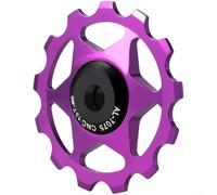 Polea guía de desviador 11T y 13T hecha de aleación de aluminio ligera con perfil de dientes profundos para evitar el deslizamiento de la cadena durante los cambios (morado 13T)
