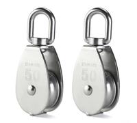 Polea individual resistente M50 de acero inoxidable polea de 360 grados, bloque de polea giratoria de 360 grados, carga de 800 libras para gancho giratorio de grúa, cable de cuerda de alambre suave (4